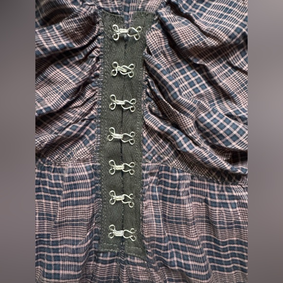 Free People We the Free Catalina Ruched Plaid Front hook Button-Front Women Top - Picture 5 of 12